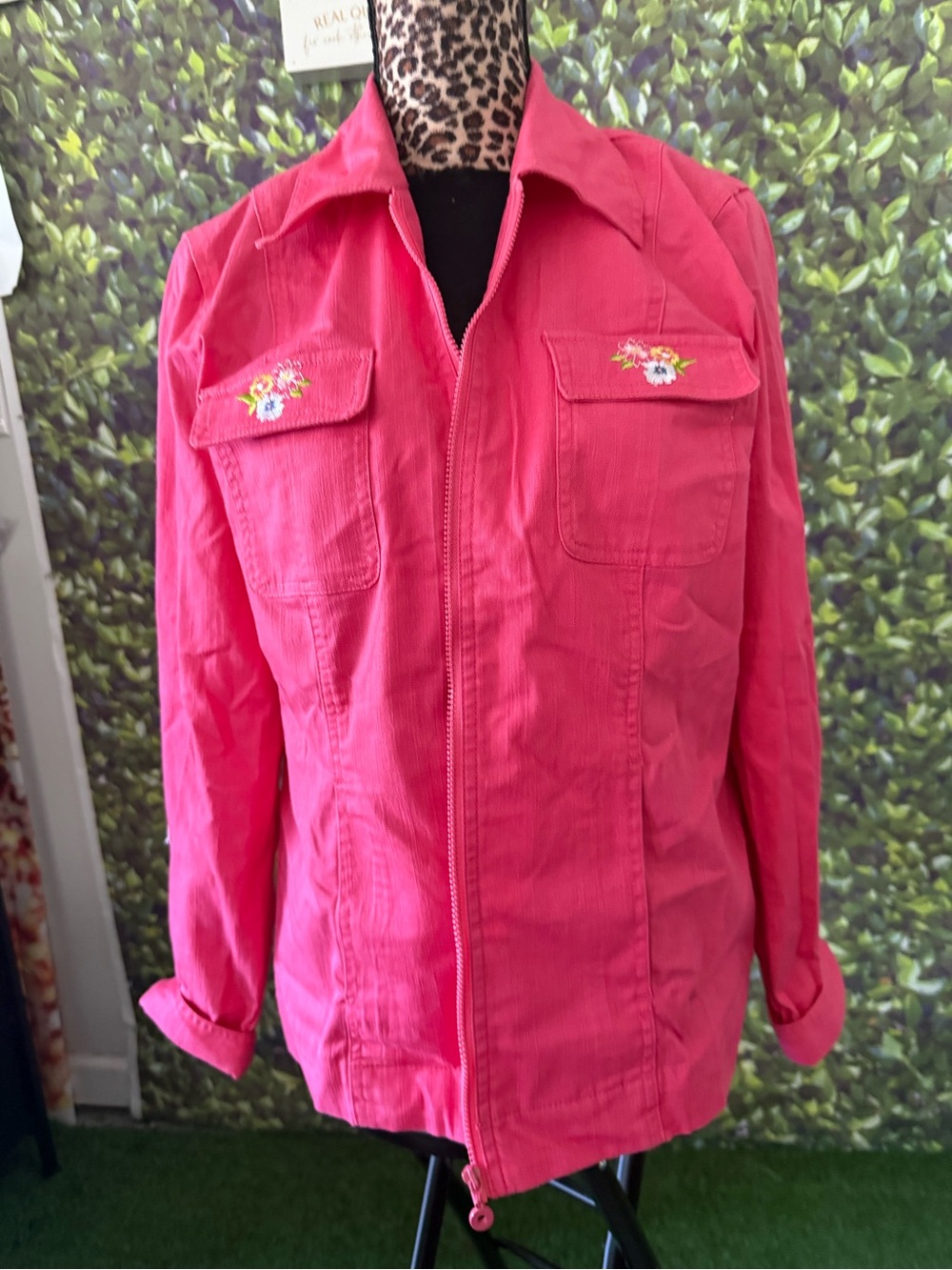 ' Pink Floral-Accent Zip Front Jacket p32